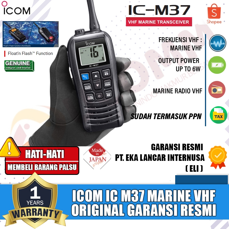 ICOM Ic M37 M 37 VHF Marine HT Icom Marine VHF M-37 m37 Original Garansi