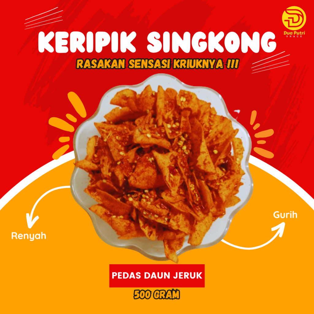 

Kripik Singkong Keripik Asin Gurih Renyah | Cemilan Snack Kiloan - Extra Pedas Daun Jeruk 500Gram