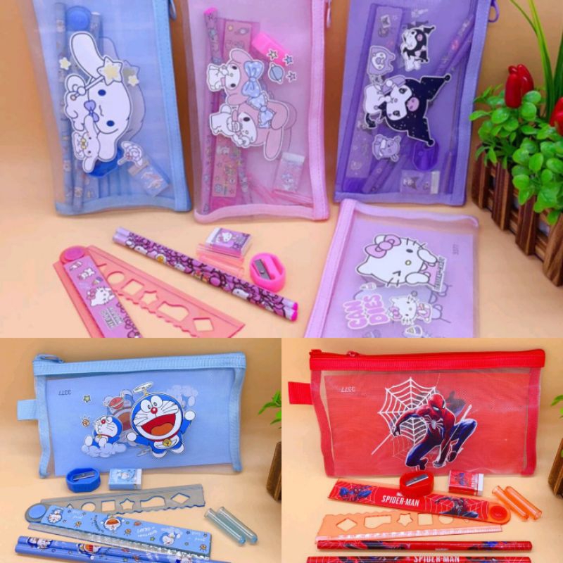 

KIANDAA Paket Alat Tulis tempat pensil jaring ATK set stationery set anak karakter sanrio kuromi cinamoroll melody