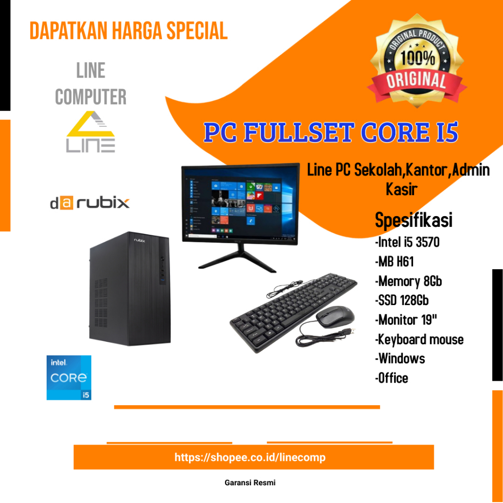 PC Rakitan Core i5 + Monitor 19" / RAM 8 GB / SSD / PC ADMIN KANTOR