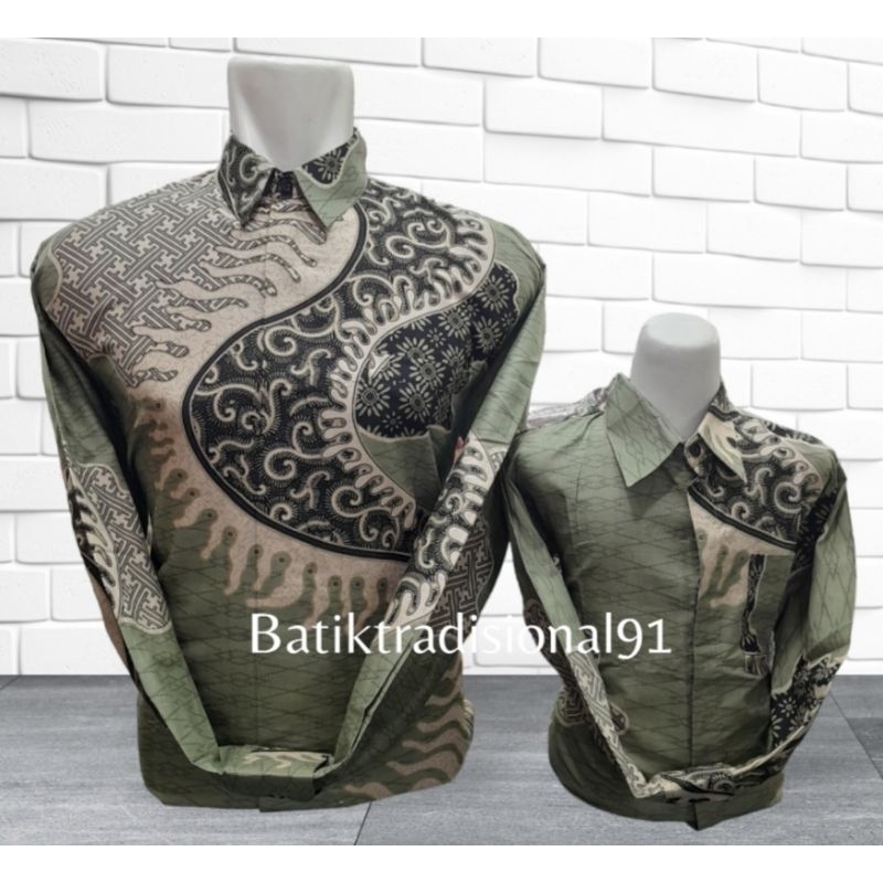 Batik Couple Ayah dan Anak Katun Solo Warna Sage
