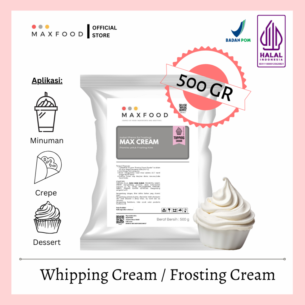 

MAXFOOD - Whipping Cream / Bubuk Whip Cream Rasa Plain 500 GR