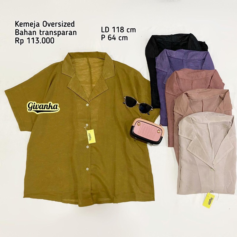 KEMEJA OVERSIZED BAHAN TRANSPARAN LENGAN PENDEK/ KEMEJA WANITA POLOS OVERSIZED / KEMEJA LENGAN PENDE
