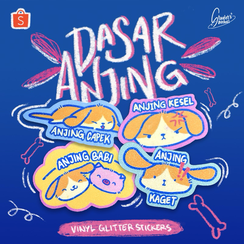 DASAR ANJING glitter stickers (stiker anjing kucing meme lucu)
