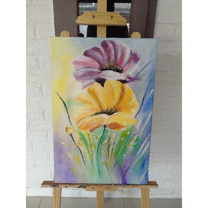 DIOBRAL 40x60 Lukisan Kanvas Bunga Handmade Hiasan Pajangan Dinding Aesthetic Minimalis