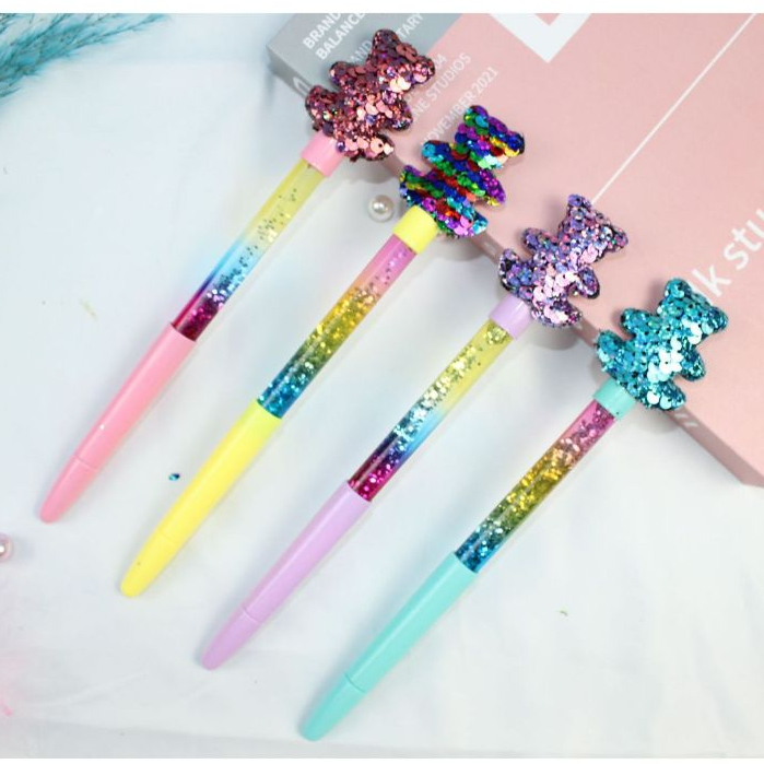 

12 pcs Pen Gel Sequin + Glitter motif Kelinci / Rabbit