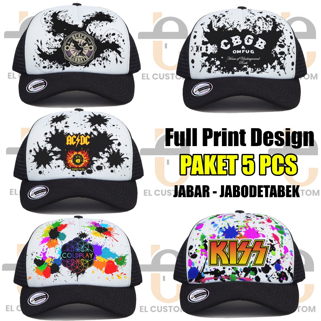 PAKET 5 PCS TOPI JARING FULL PRINT / Topi Jaring Full Print  / Paket Topi pria / Jaring / Topi Premi
