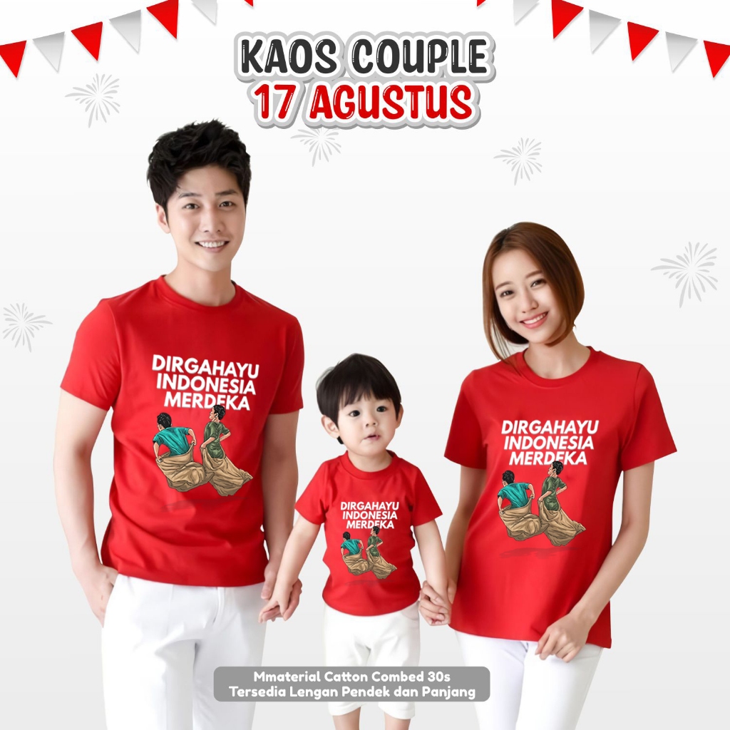 Kaos Couple 17 Agustus Hari Kemerdekaan Warna Merah Panjang Pendek