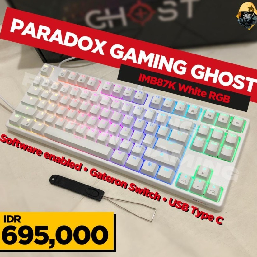 Paradox Gaming GHOST IBM87K / IBM 87K White TKL Mechanical Keyboard - Biru