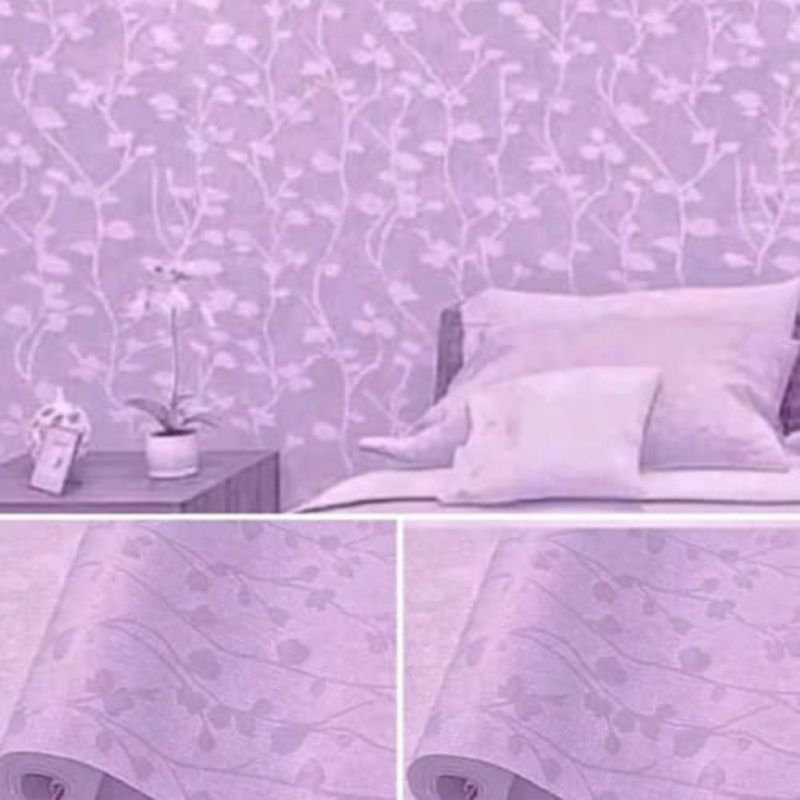 Wallpaper Sticker Dinding Motif Krakter Premium GH224 Embos Daun Ungu Termurah