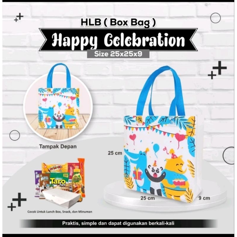 

Tas spunbond/kain tipe boxbag souvenir ulang tahun/birthday anak - happy celebration