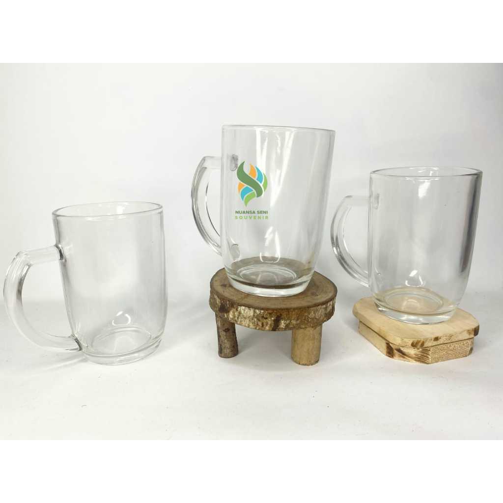 Souvenir Gelas Kaca Minum Gelas Mug Oval Jumbo Gelas Gagang Kaca Besar Gelas Jus Kaca Bening Polos