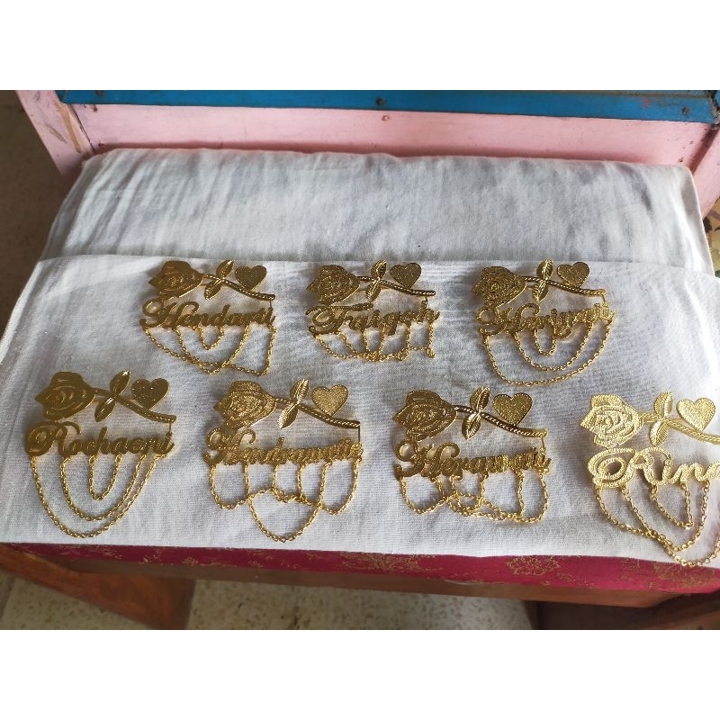 Bros Bunga Mawar Costum ukirnama+Rante juntai