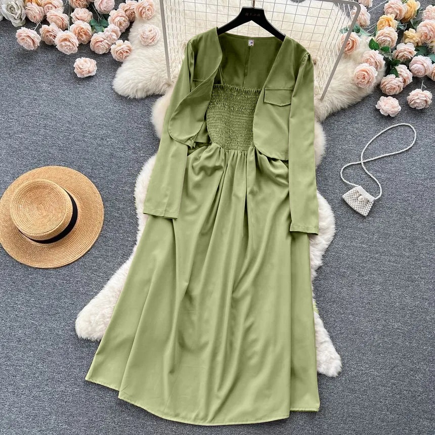 Set Dress Cozy bahan shakila blazer ld100cm pj42cm dress ld100cm karet full smock depan belakang pan