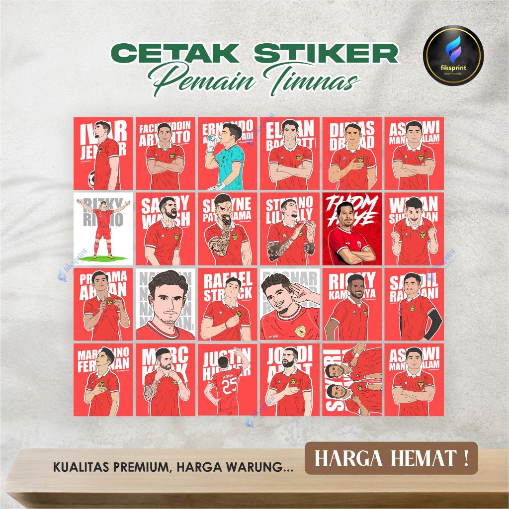 

Stiker Pemain timnas indonesia Vector design (isi 42 pcs)