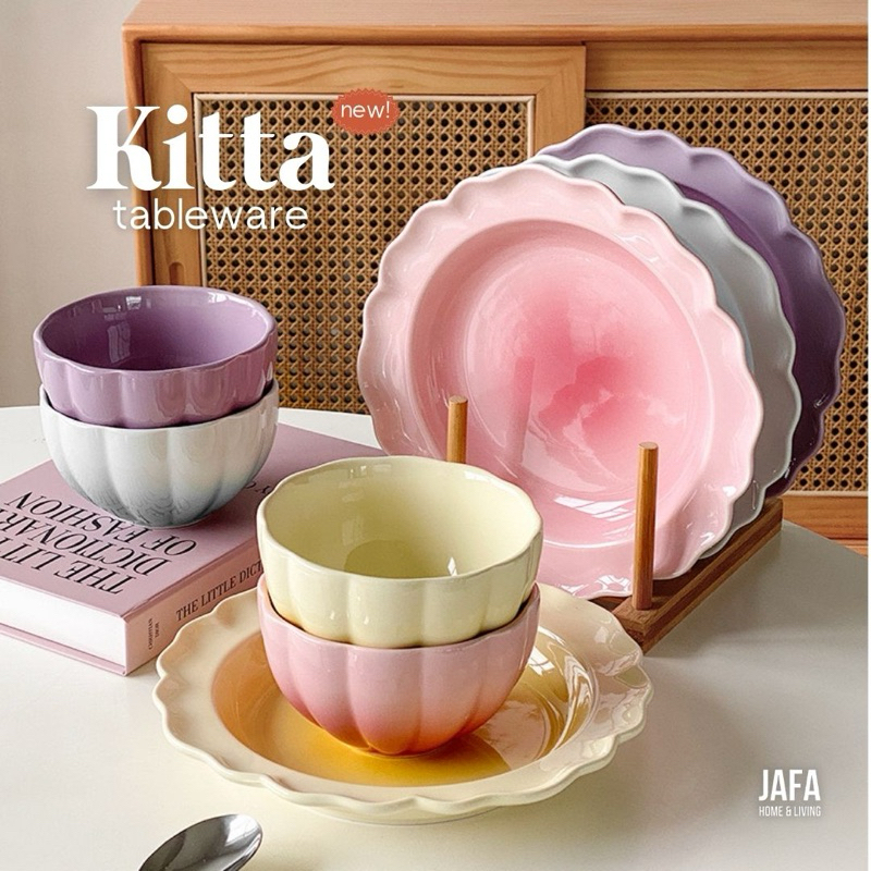 [JAFA] KITTA Piring dan Mangkuk Keramik Pastel Gradasi Cantik Plate Bowl