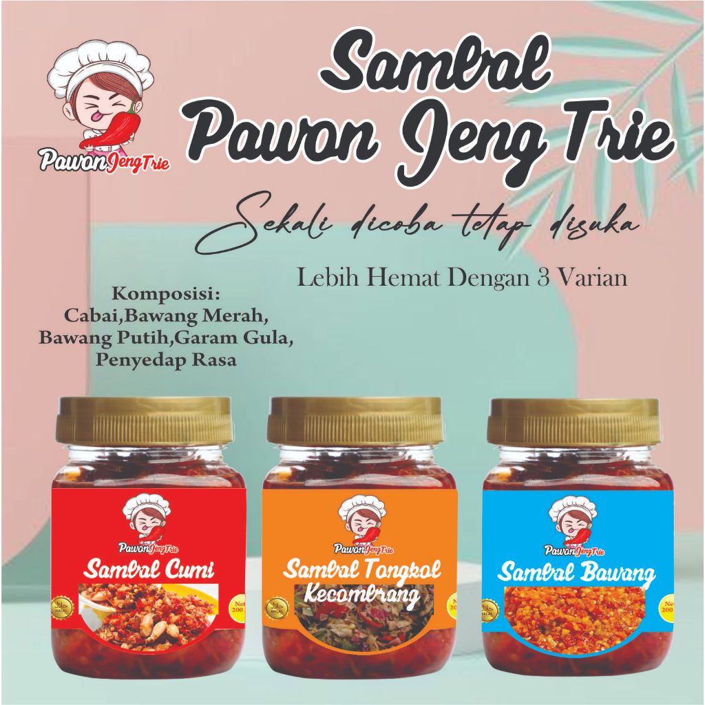 

Paket hemat 3 botol, Sambal Cumi Bawang Tongkol Kecombrang Pedas