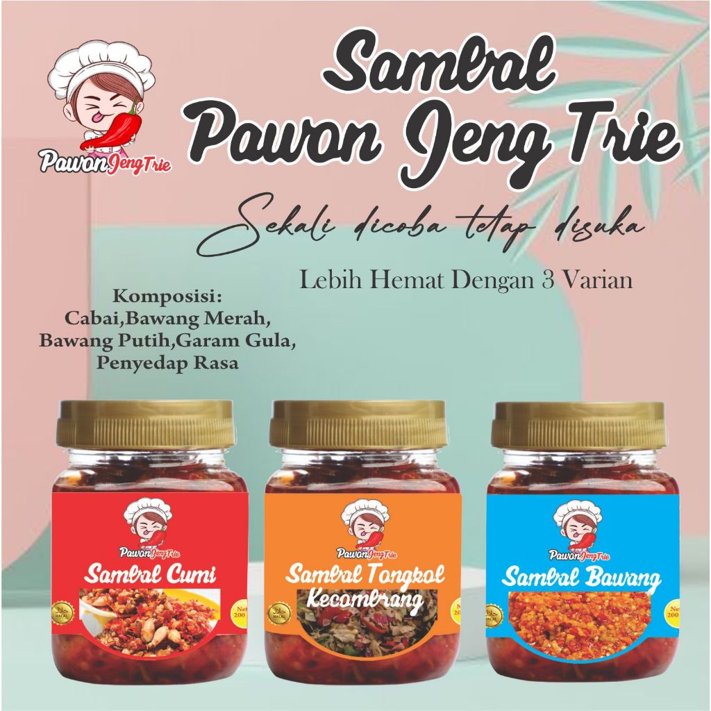 

Paket hemat 3 botol, Sambal Cumi Tongkol Kecombrang Bawang Pedas