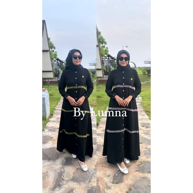 GAMIS RAYON MOTIF PREMIUM HITAM || DRESS WANITA KEKINIAN || DRESS MUSLIM