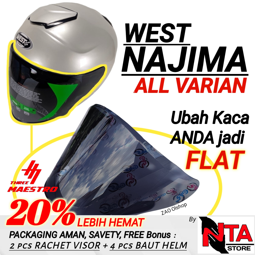 Kaca Helm WEST NAJIMA Flat Visor Venom Free Rachet dan Baut helm tm3 MVSTAR K1