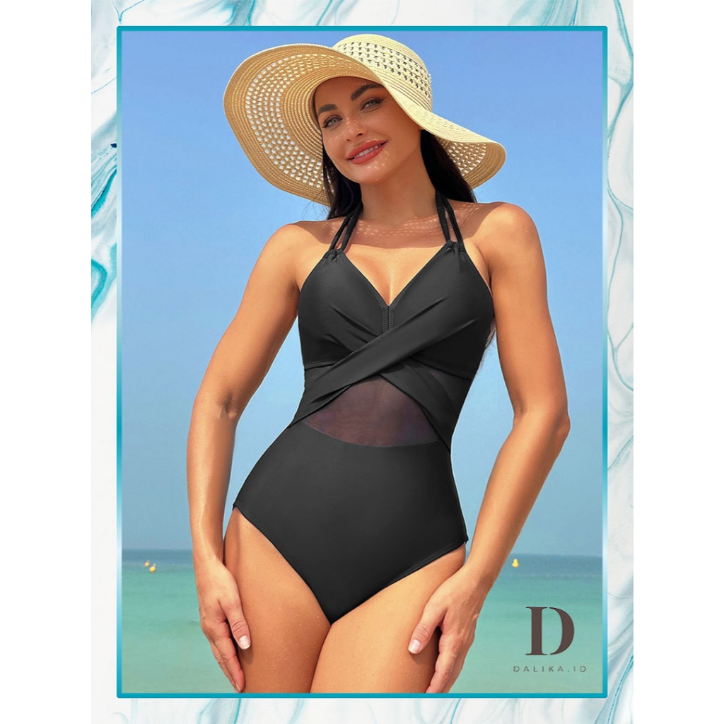 Bikini Swimsuit Beachwear Baju Renang One-Piece Motif Tali X Transparan Tummy Fashion Bikini Sexy