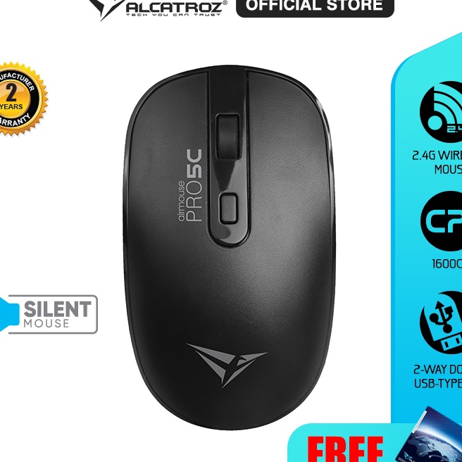murah Mouse Wireless Alcatroz AirMouse Pro 5C Silent Click Wireless Mouse  24G Wireless  Type C Conn