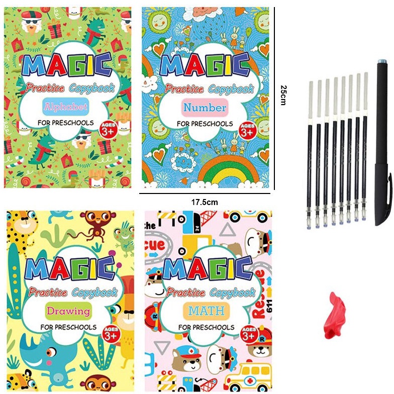 

TERLARISSS 1set 4 Buku Magic Pratice Book Buku Anak Belajar Menulis Buku 3D BESAR