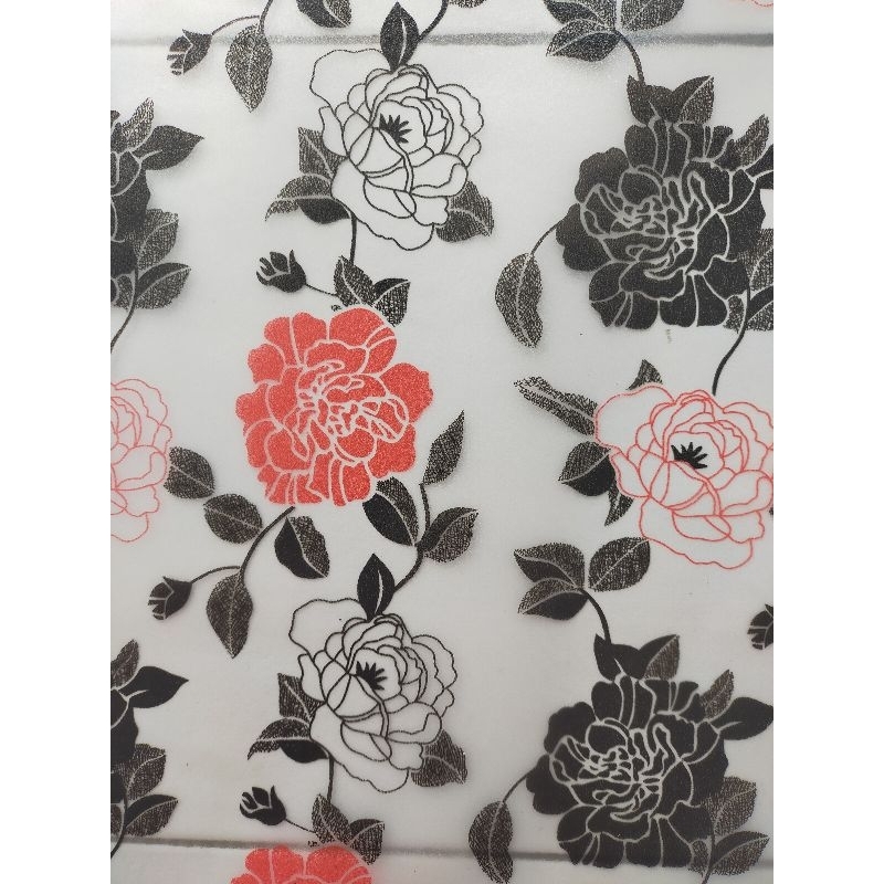 stiker kaca motif bunga mawar hitam putih merah