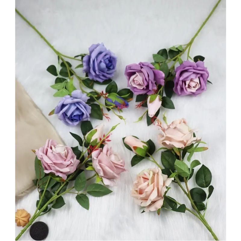 BUNGA MAWAR BLUDRU artificial 3 kuntum