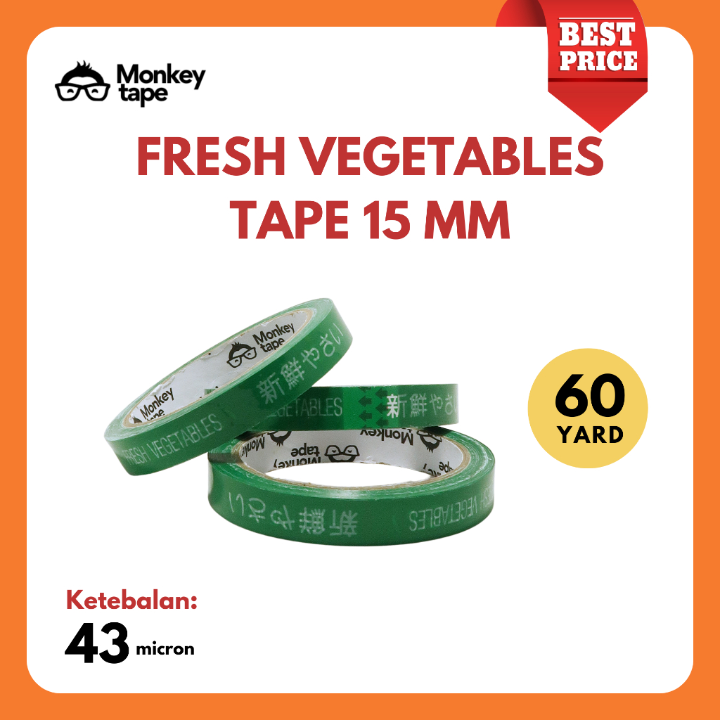 

Lakban Supermarket Sayur & Buah MERK MONKEY TAPE Fresh Fruits & Vegetables Tape Lebar 15 MM