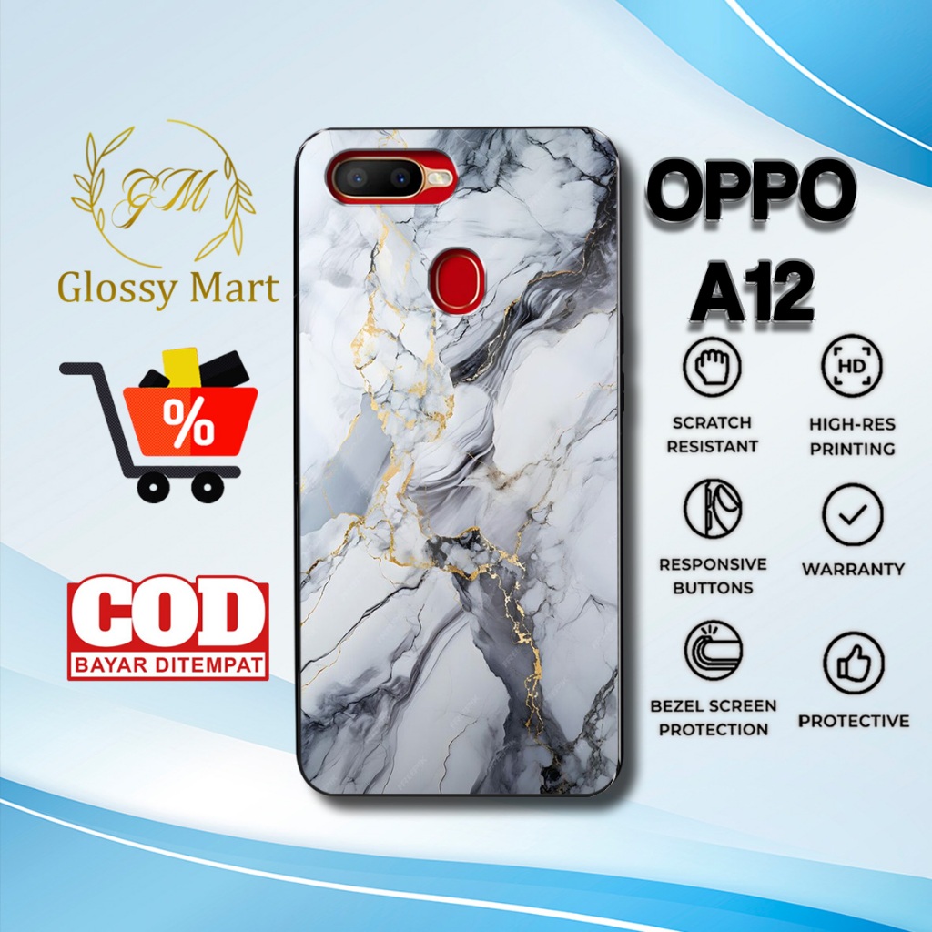 Case Oppo A12 Terbaru - Casing Oppo A12  - Motif Marmer - Hardcase Premium Glossy - Softcase Hp Oppo