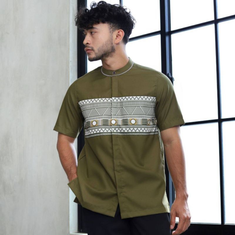 Kemko lengan pendek motif songket batik kemeja pria saviq T.66