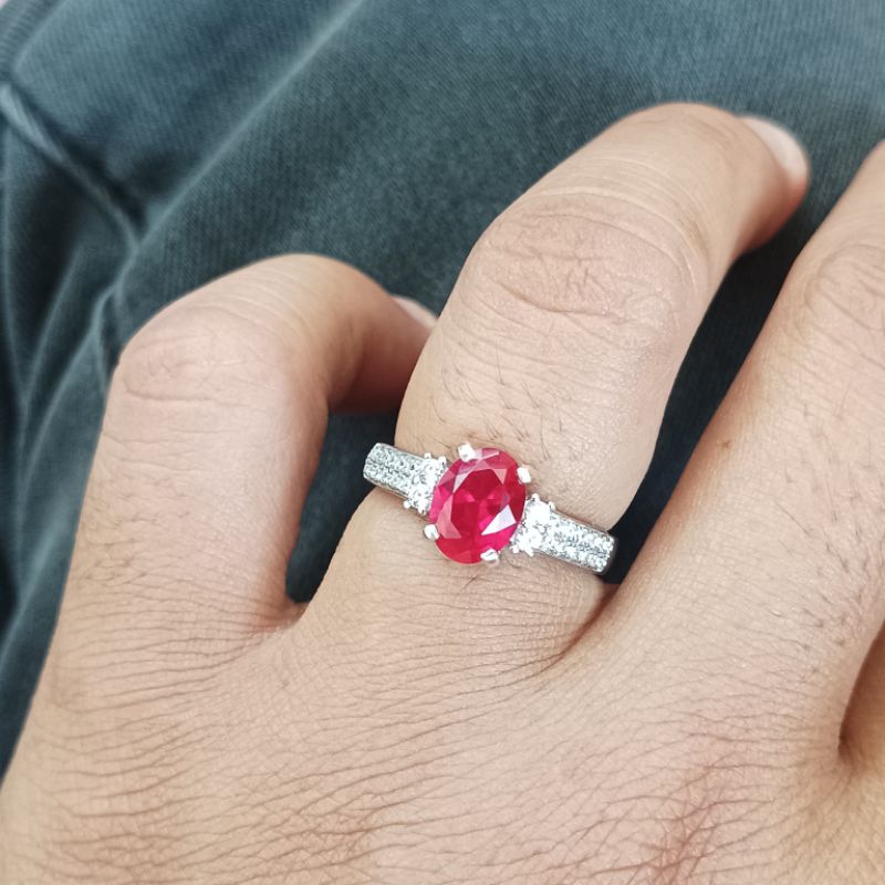 CINCIN WANITA PERAK LZZS 925 BATU RUBY SIAM
