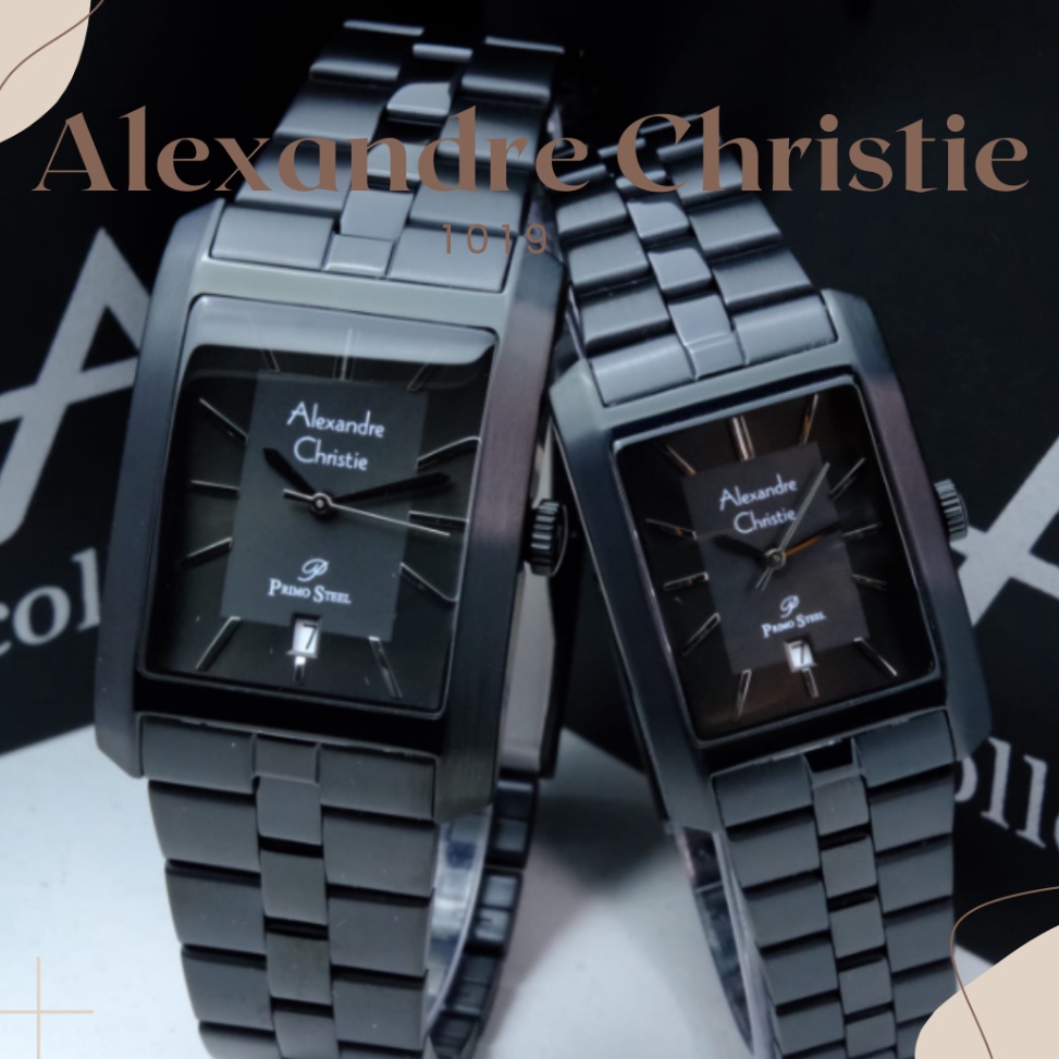 KODE K12C JAM ALEXANDER CHRISTIE PRIA COUPLE AC 119 ALEXANDRE CRISTY ORI KOTAK HITAM CRISTIE WANITA 