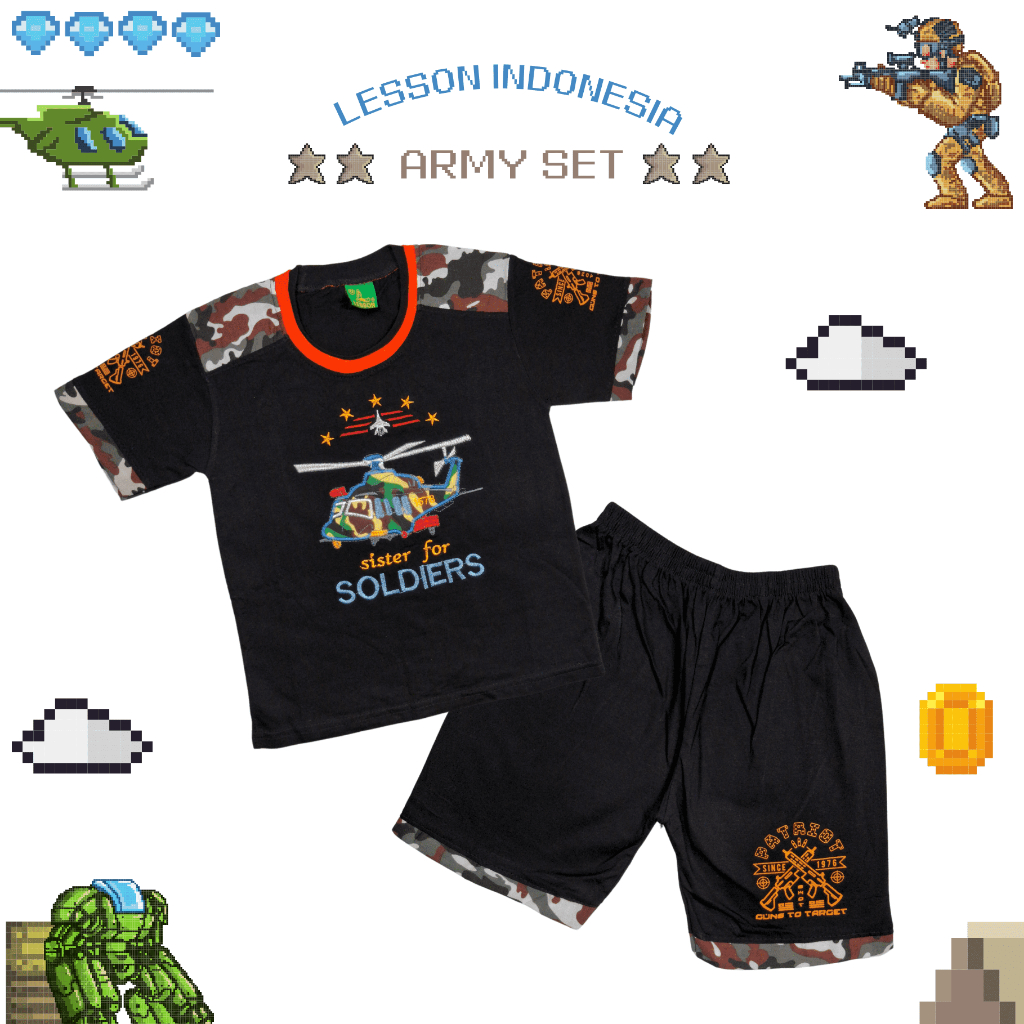 Setelan Anak Laki Laki Kaos Motif Army LESSON