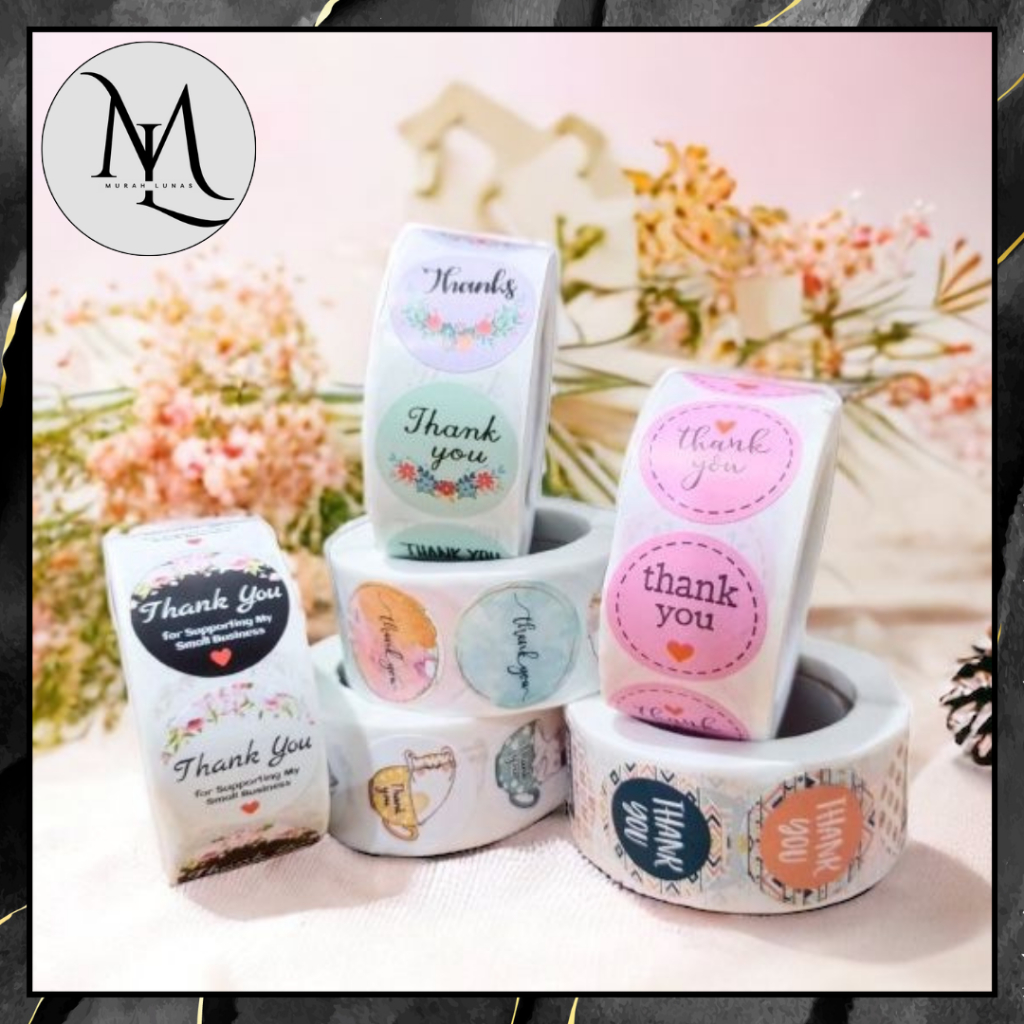 

MUNAS Sticker Thank You Roll Isi 500 Pcs Stiker Terima Kasih Warna Self Adhesive Seal Label Roll Sticker Thank You 2.5Cm Tempelan Ucapan Terimakasih Bulat 500pcs Segel Order Packing Motif Bunga Love Serbaguna