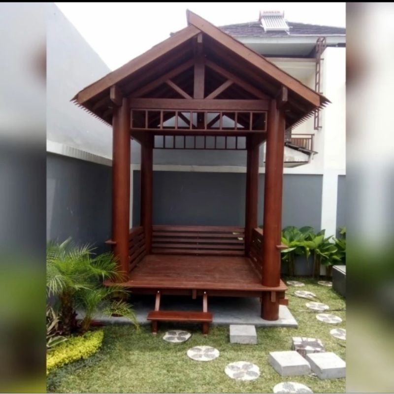 GAZEBO Kayu Kelapa atap dua sisi | Gazebo atap sirap