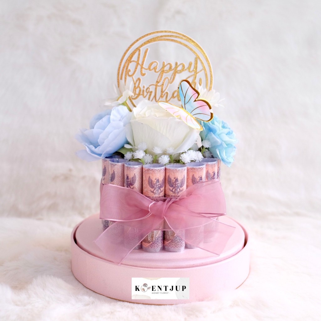 BUKET BUNGA UANG ASLI Money CAKE bentuk seperti kue  (Circle cake)
