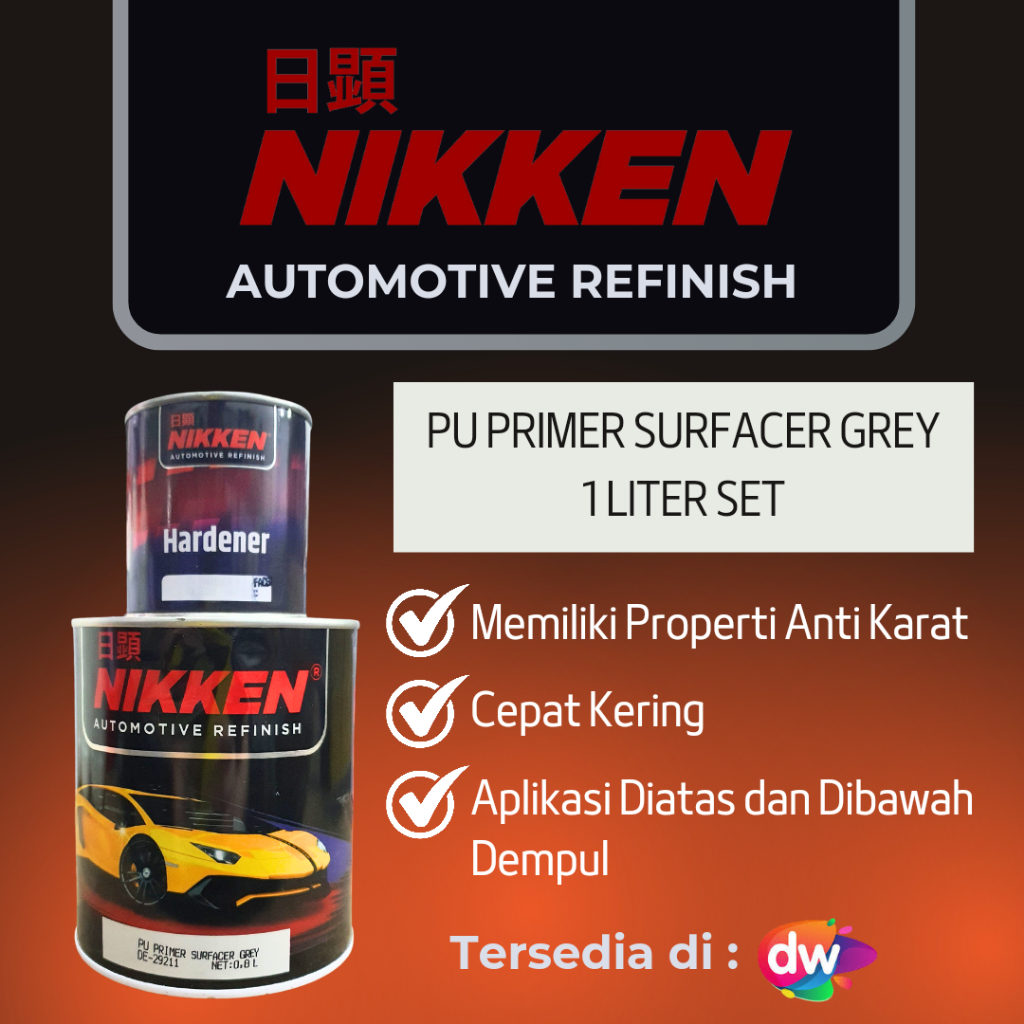 [Sulsel-Sulbar] Nikken PU Primer Surfacer Grey (Primer Surfacer PU Nikken) 1 Liter Set