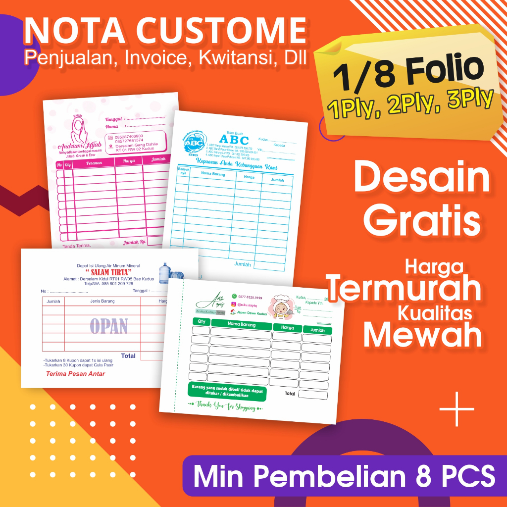 

Nota custom warna 1/8 folio isi 50lbr