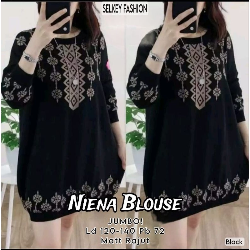 ATASAN BLOUSE WANITA JUMBO/NIENA/BLOUSE WANITA RAJUT IMPORT JUMBO LD 140 CM FIT XXXXL