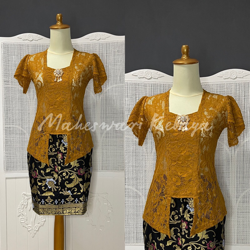 Kebaya Bali Set Brukat Lilit Gold Rok Pendek
