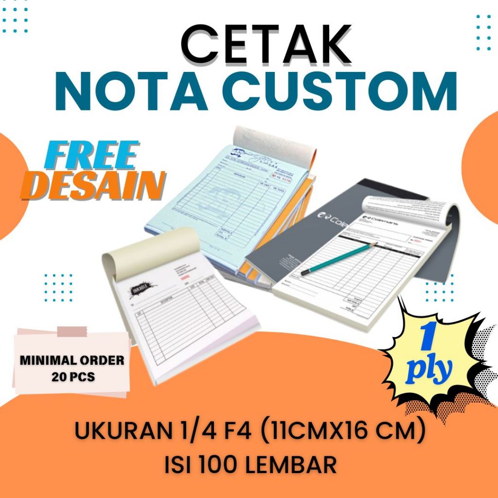 

Nota NCR 1/4 F4 cetak tinta hitam 1 ply,