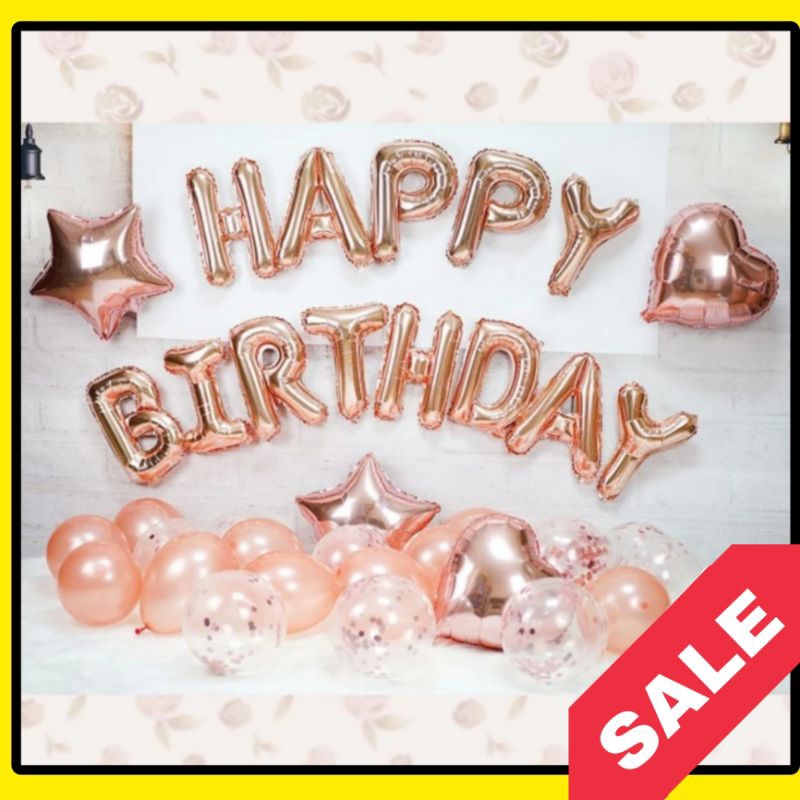 paket dekorasi balon ulang tahun rosegold simpel