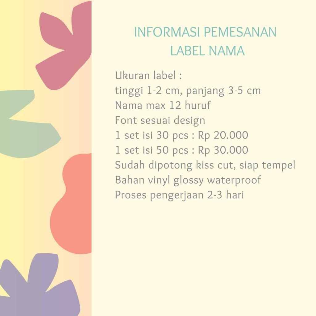 

LABEL NAMA ANAK WATERPROOF STIKER ALAT TULIS PART 2