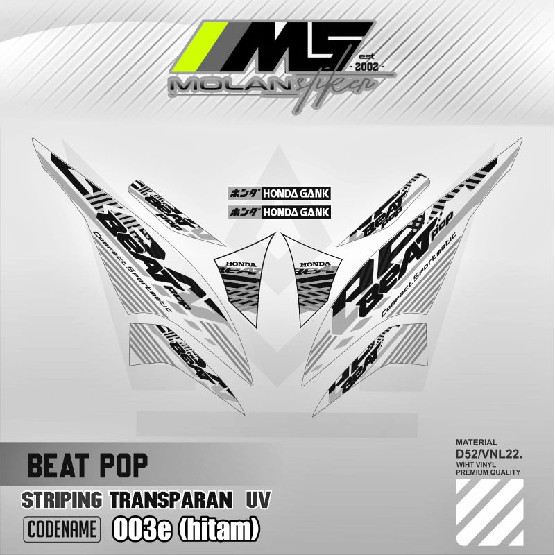 Decal Sticker Striping Variasi Transparan Uv Beat Pop 2013-2024 Honda Beat Pop 110 Esp Cbs Iss Beat 