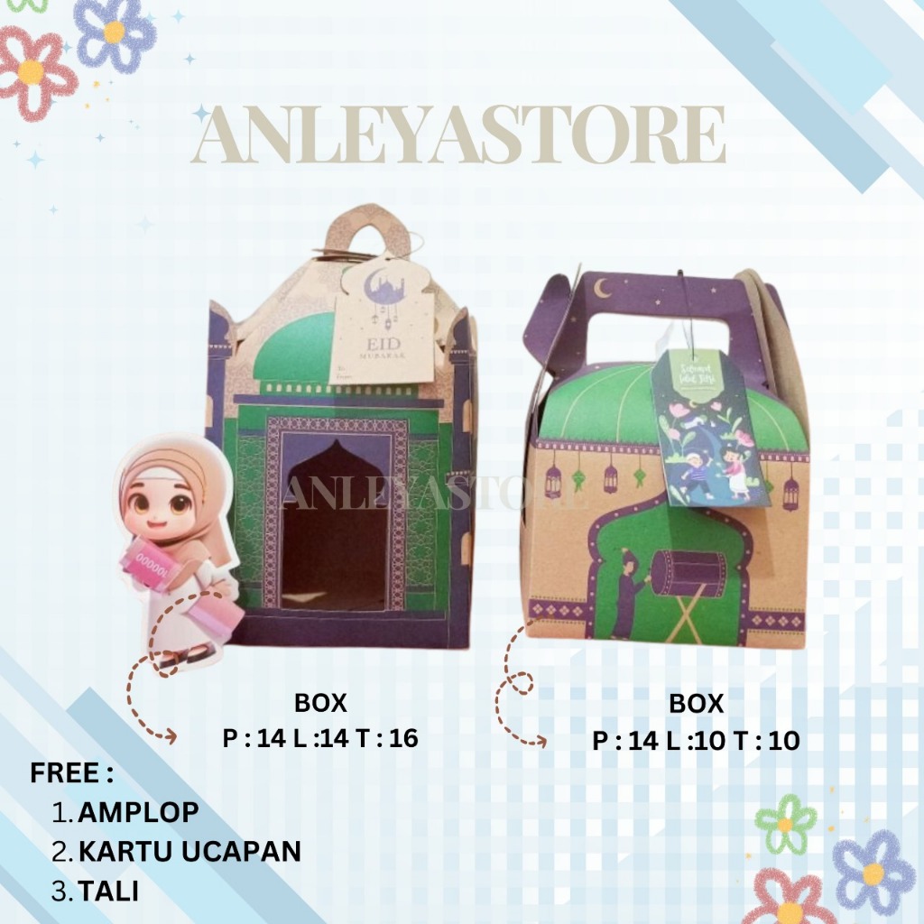 

Box Hampers Lebaran Mini Bentuk Masjid Lucu - Gable Box FREE Amplop + Kartu Ucapan + Talinya Muat 2 Toples @500gr