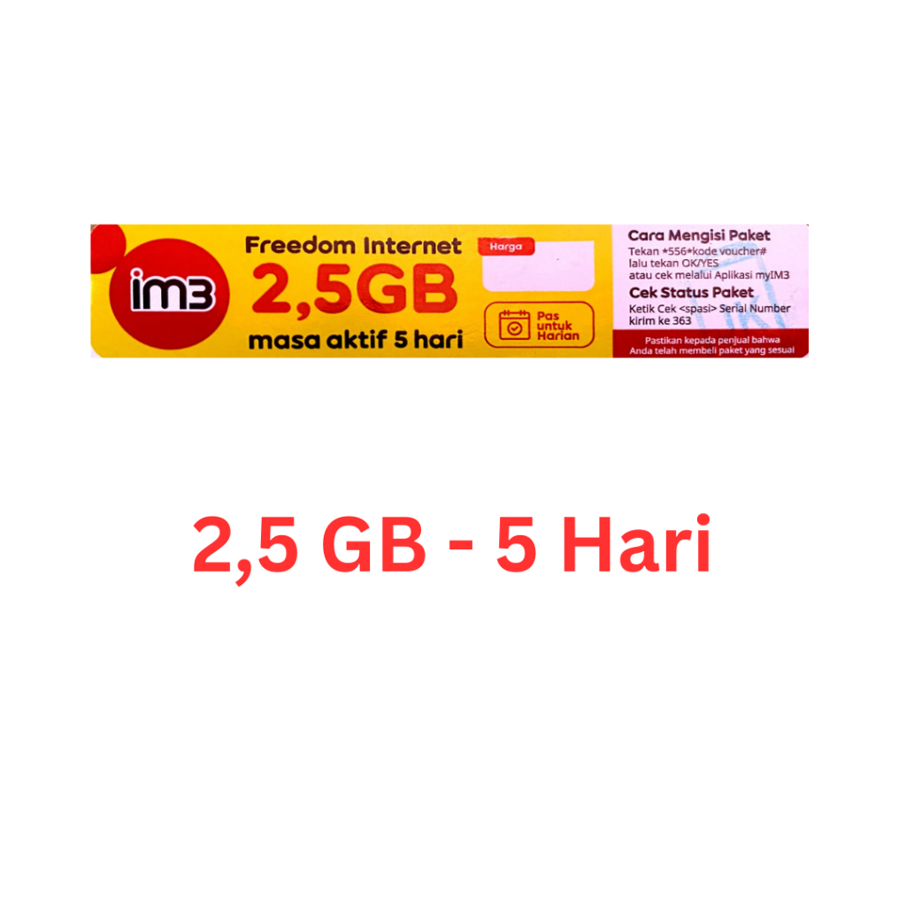 Voucher Indosat IM3 2,5 GB (2,5 GB + 500 MB) 5 Hari