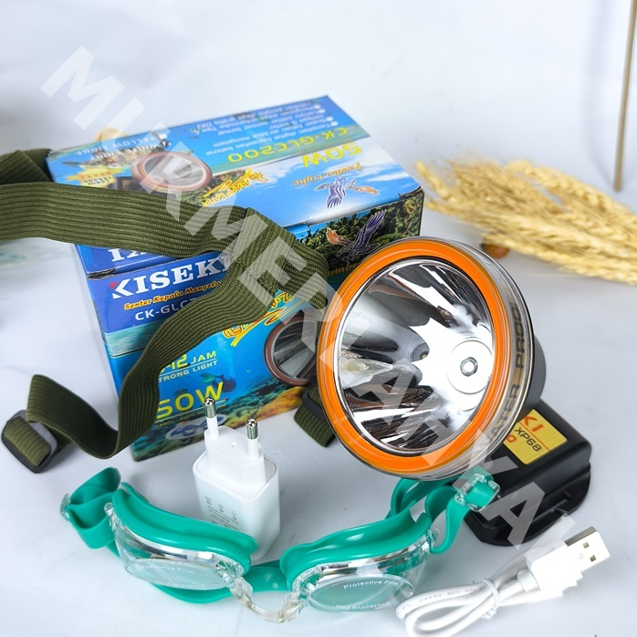 SENTER KEPALA 50W KISEKI CK-CK-GLC200 BISA UNTUK MENYELAM, HIKING, CAMPING, CAHAYA PUTIH