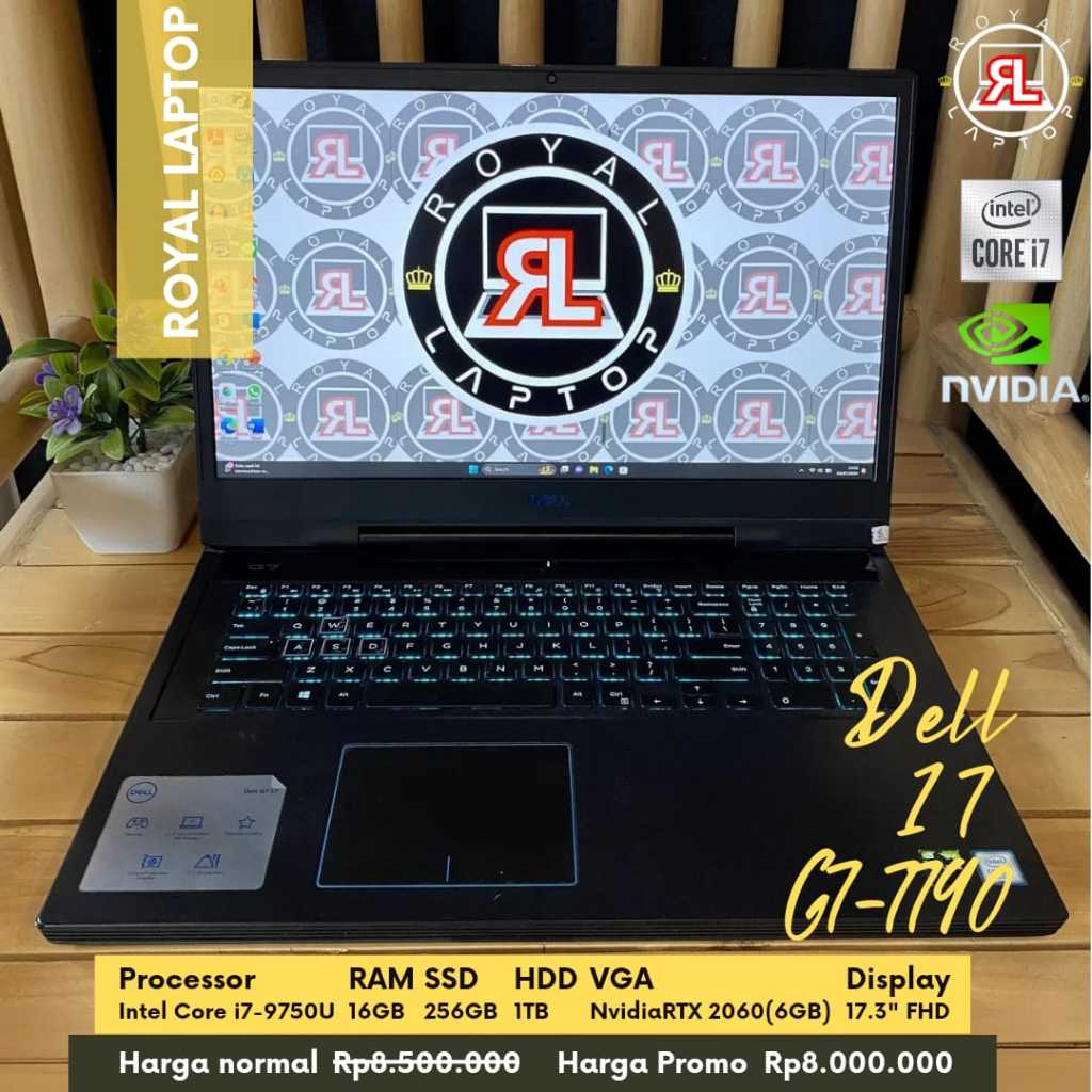 Laptop Dell G7-7790 17 Gaming Second Intel Core i7 Gen 9 Nvidia RTX 2060 6GB Ram16Gb Ssd 256Gb Hdd 1